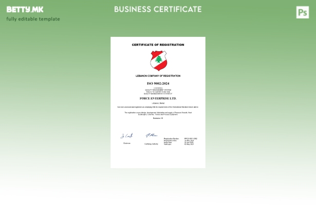 Модерен стил Либански сертификат за регистрација на компанија Шаблон за Word и P